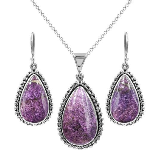 Starborn Purpurite Pendant and Earring Set in Sterling Silver - Pear Shaped