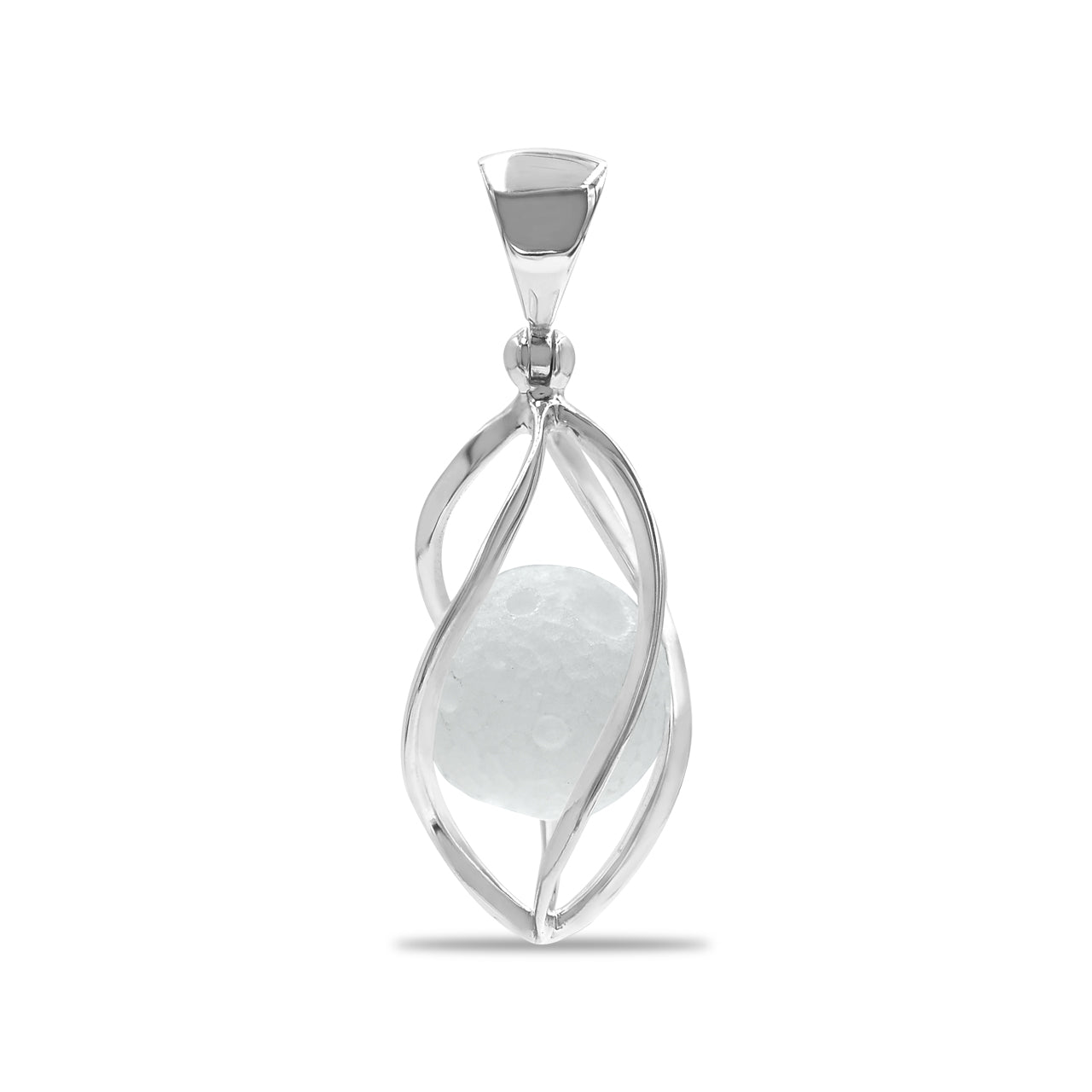 Starborn Carved Quartz Sphere Cage Set Pendant in Sterling Silver
