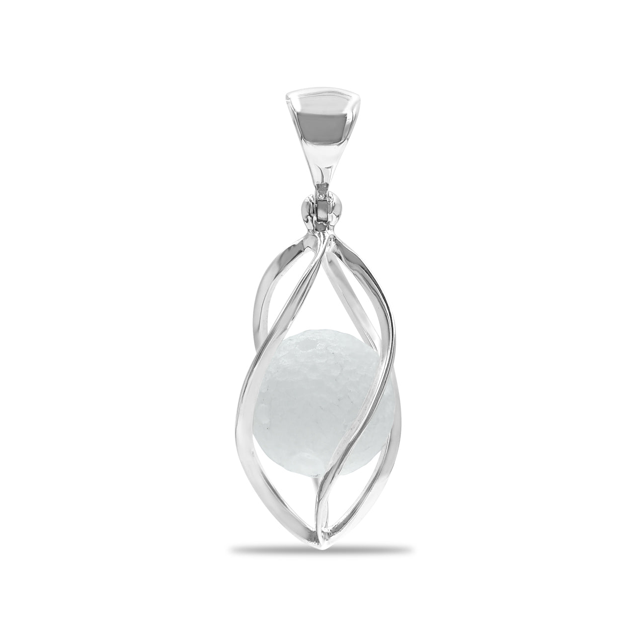 Starborn Carved Quartz Sphere Cage Set Pendant in Sterling Silver