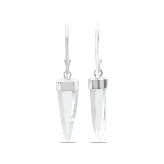 Starborn Quartz Crystal Point Drop Earrings in Sterling Silver