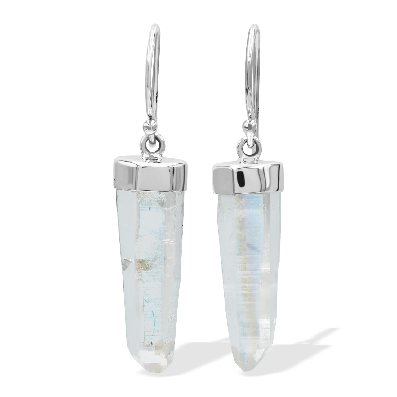 Starborn Angel Aura Quartz Crystal Dangle Earrings in Fine Sterling Silver