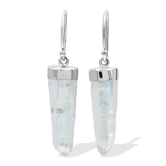 Starborn Angel Aura Quartz Crystal Dangle Earrings in Fine Sterling Silver