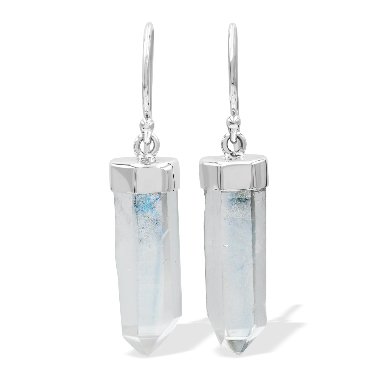 Starborn Angel Aura Quartz Crystal Dangle Earrings in Fine Sterling Silver