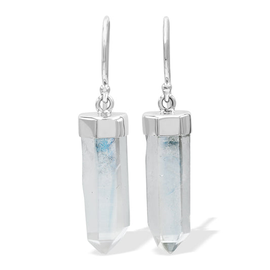 Starborn Angel Aura Quartz Crystal Dangle Earrings in Fine Sterling Silver