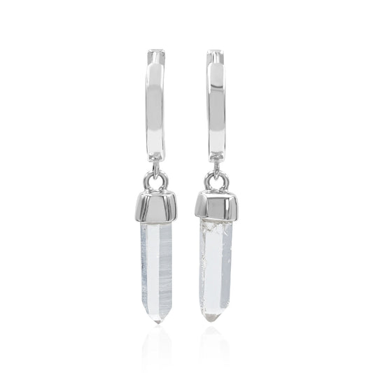 Starborn Quartz Crystal 10mm Mini Hoop Earrings in Sterling Silver - Large