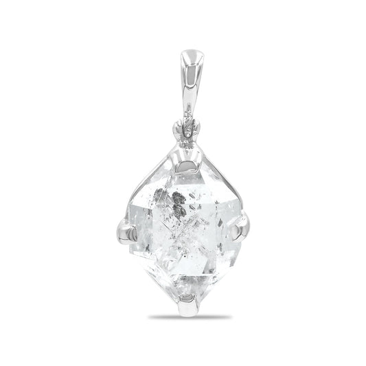 Starborn Quartz Crystal with Carbon or Petroleum Inclusion Pendant in Sterling Silver