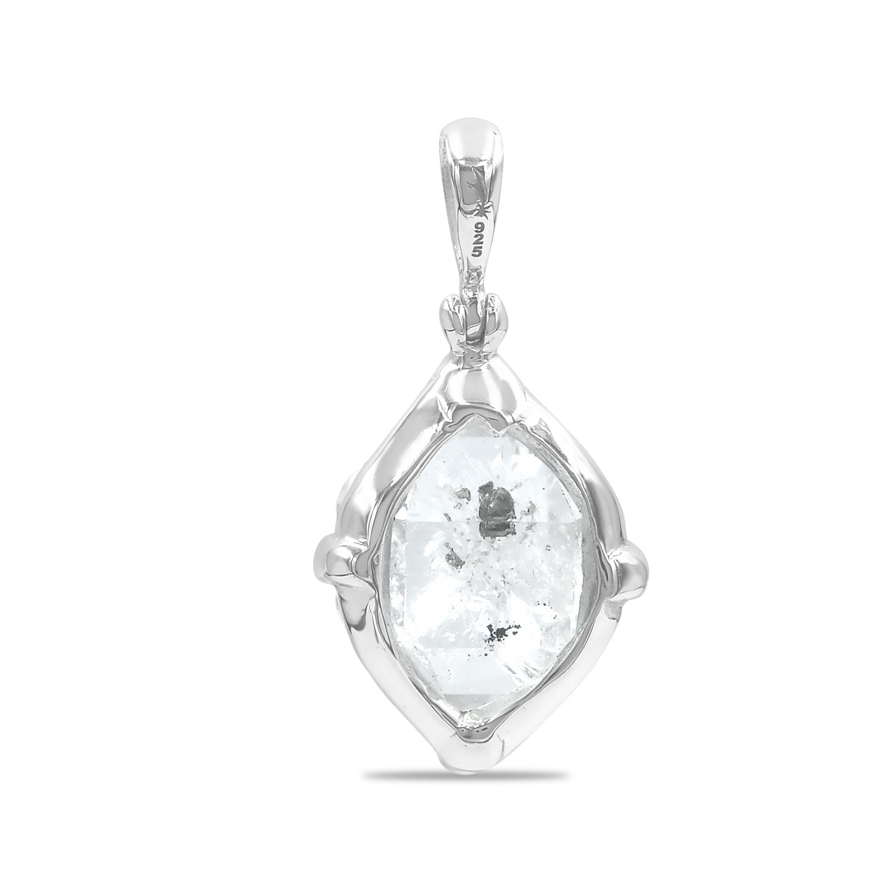 Starborn Quartz Crystal with Carbon or Petroleum Inclusion Pendant in Sterling Silver