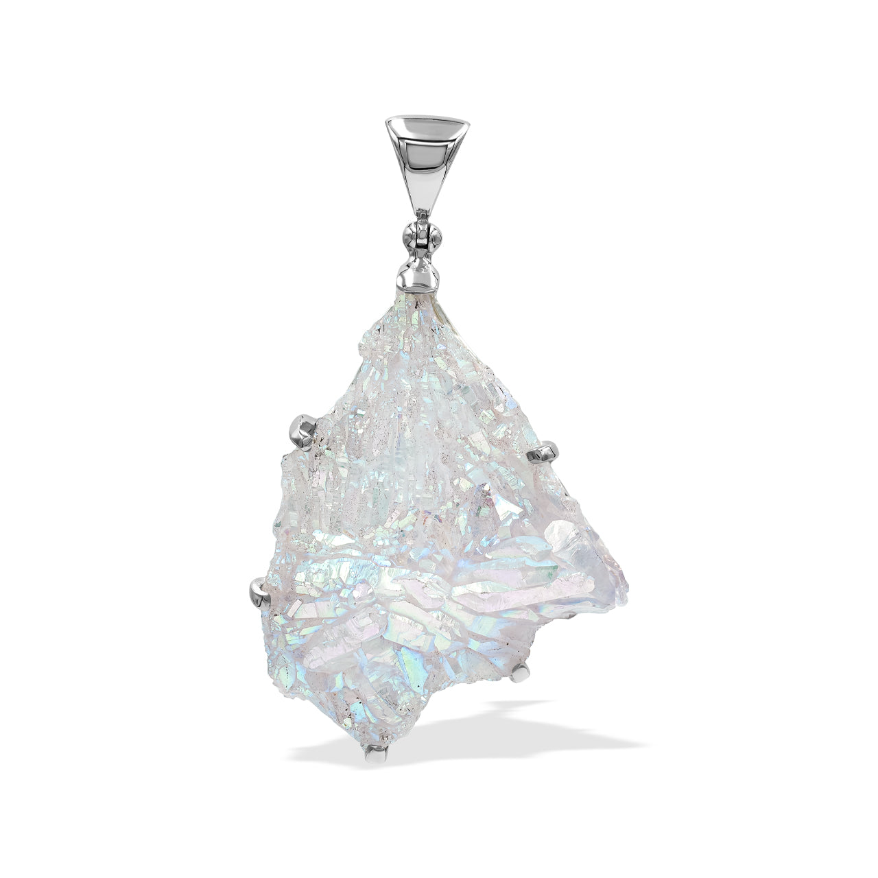 Starborn Angel Aura Quartz Crystal Prong Set Pendant in Sterling Silver