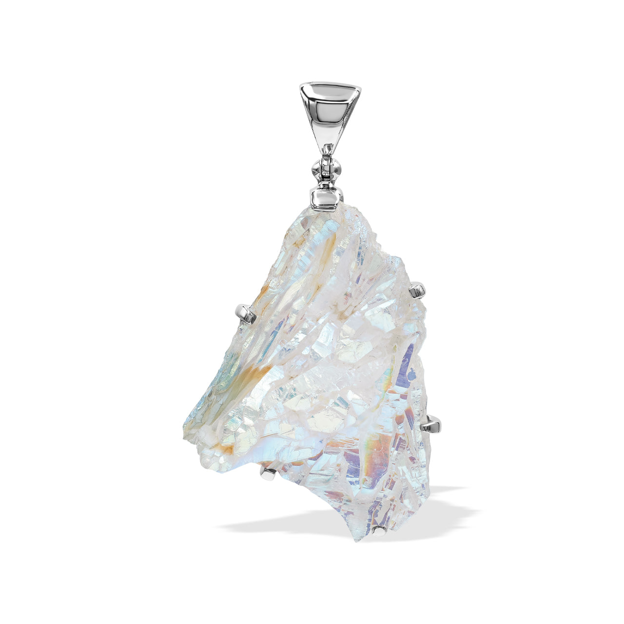 Starborn Angel Aura Quartz Crystal Prong Set Pendant in Sterling Silver