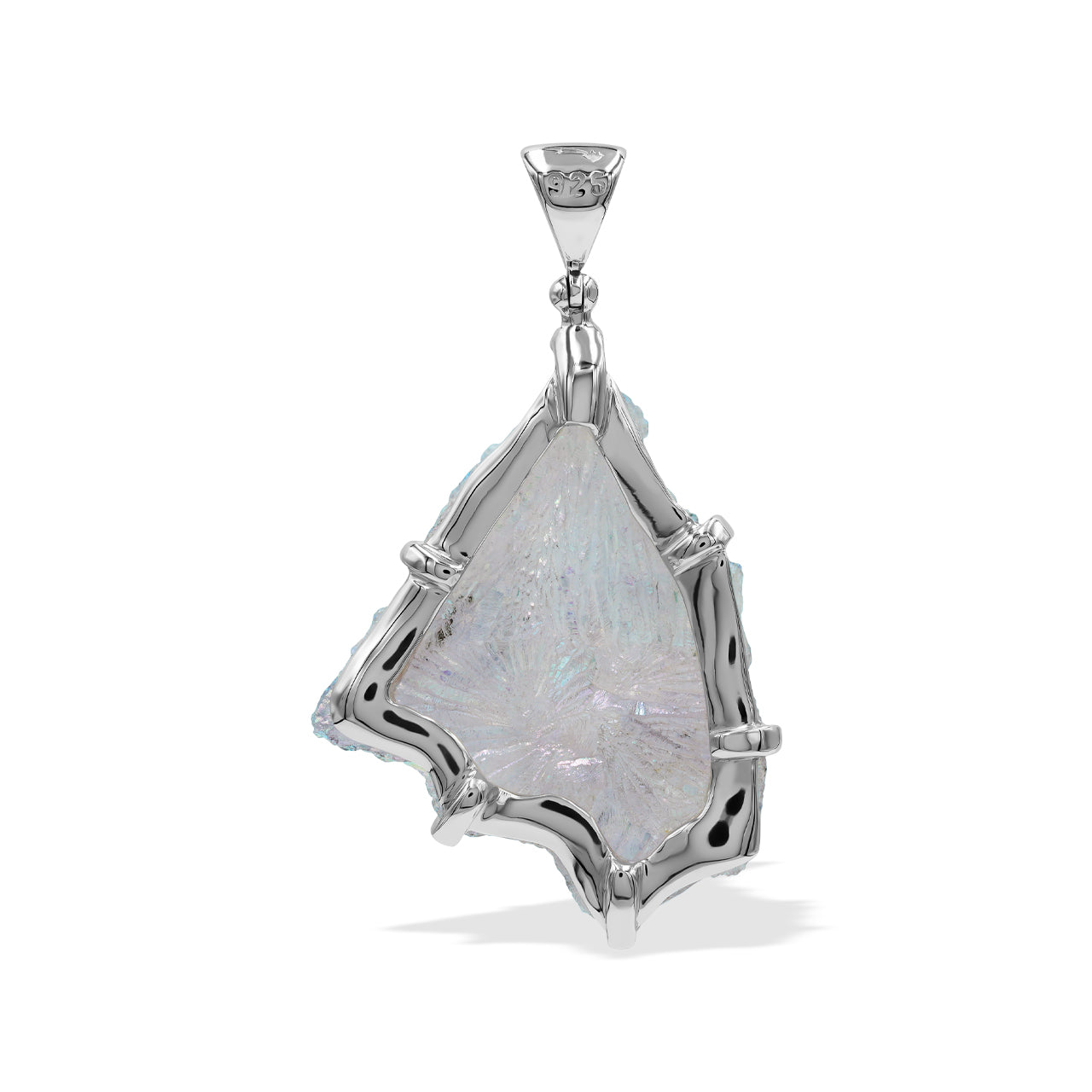Starborn Angel Aura Quartz Crystal Prong Set Pendant in Sterling Silver