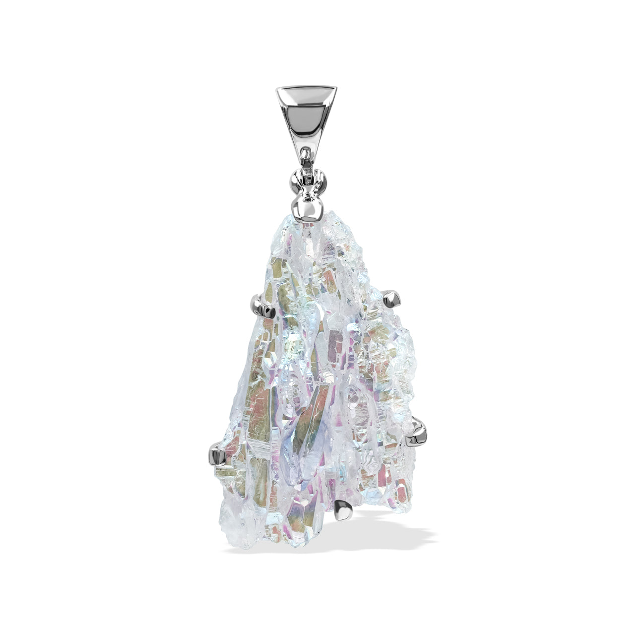 Starborn Angel Aura Quartz Crystal Prong Set Pendant in Sterling Silver