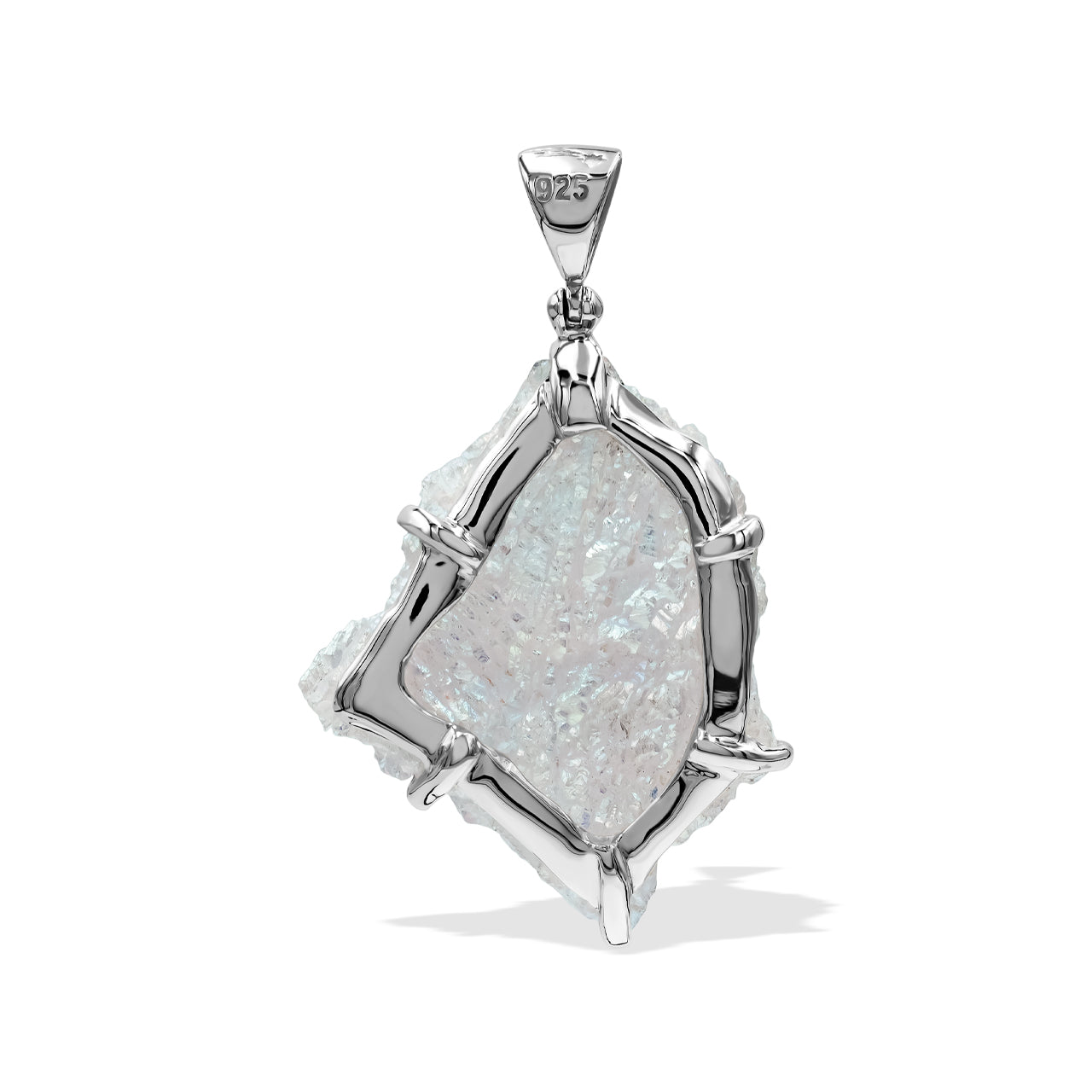 Starborn Angel Aura Quartz Crystal Prong Set Pendant in Sterling Silver