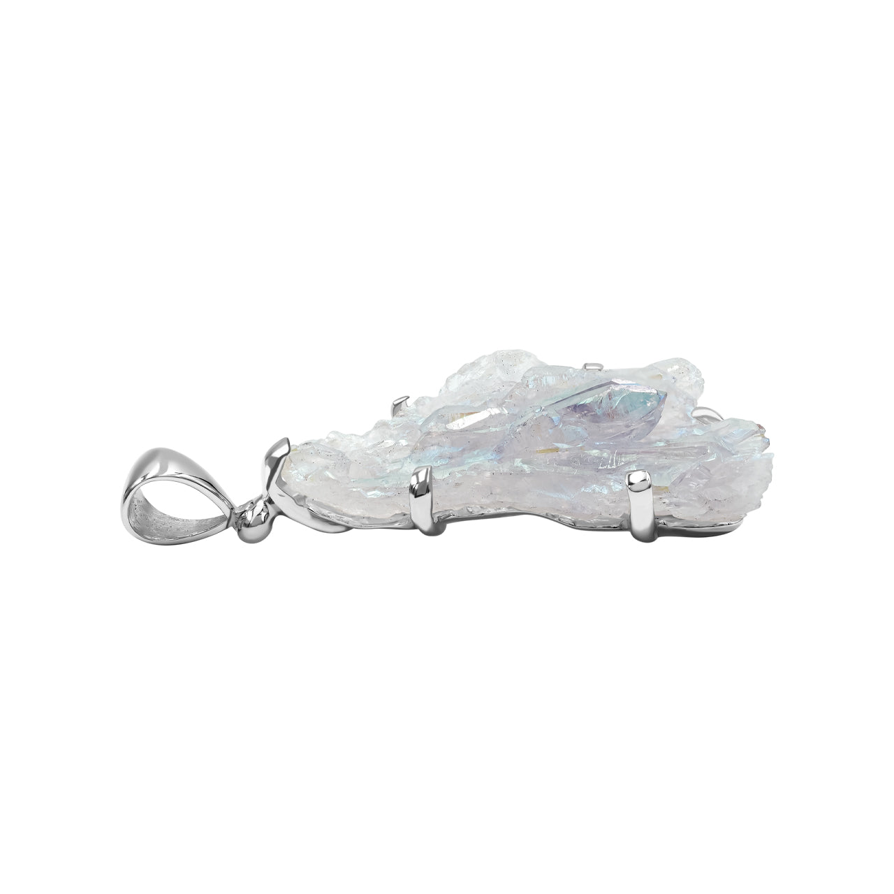 Starborn Angel Aura Quartz Crystal Prong Set Pendant in Sterling Silver