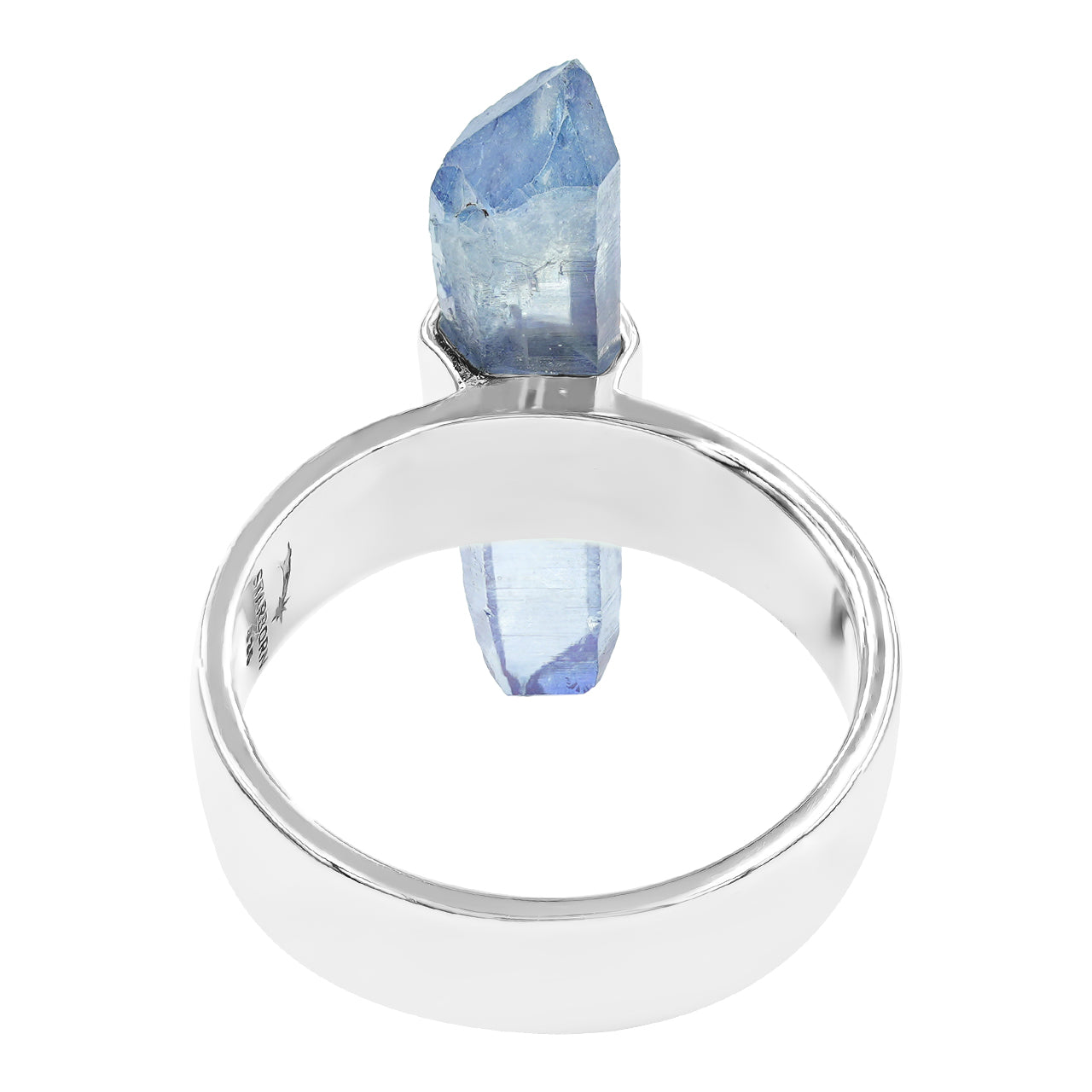 Starborn Tanzanite Aura Quartz Crystal with Silver Band Ring in Sterling Silver