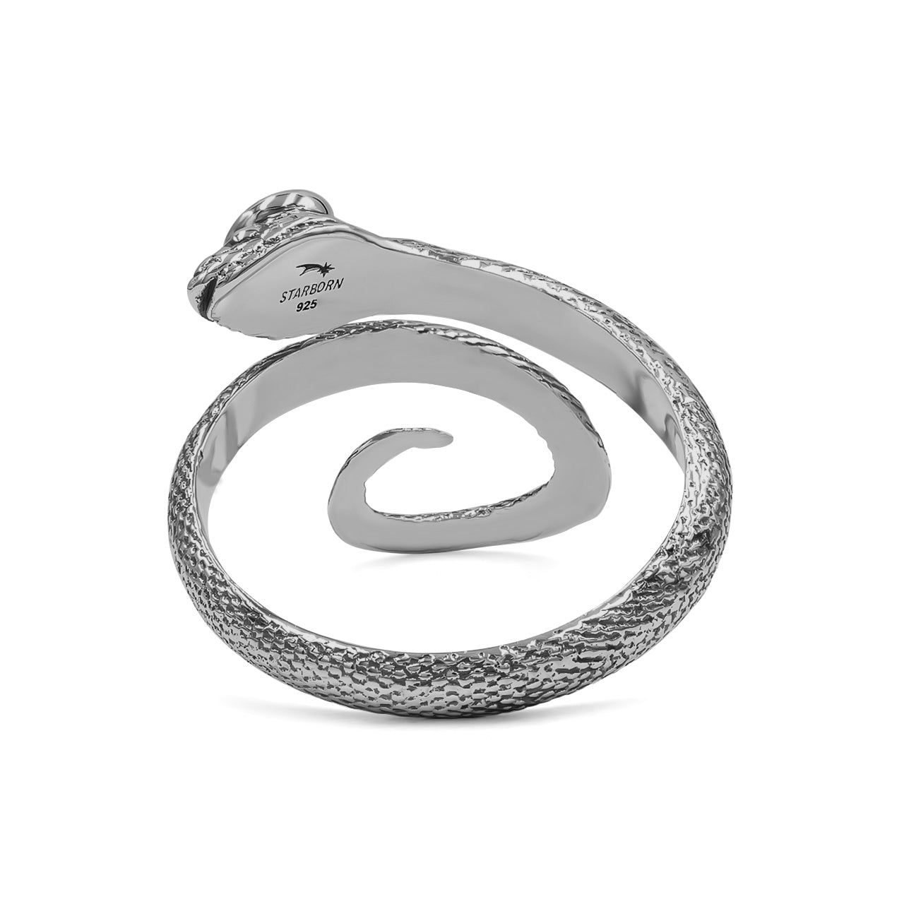 Starborn Coiled Snake Ring with Faceted Rubellite in Sterling Silver