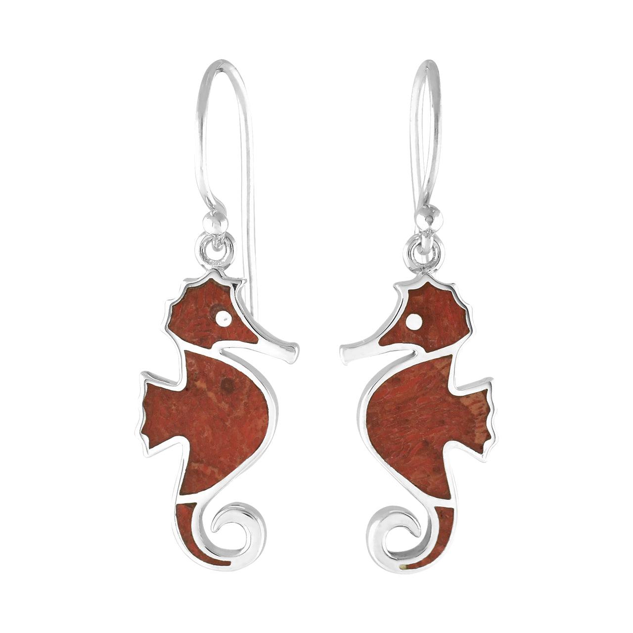 Starborn Red Coral Seahorse Earrings in Sterling Silver