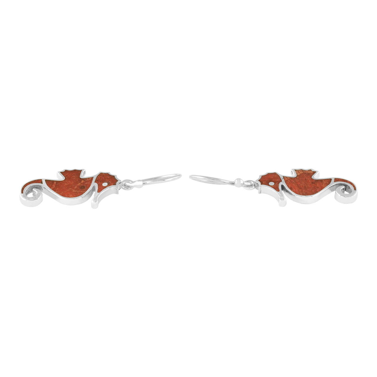 Starborn Red Coral Seahorse Earrings in Sterling Silver
