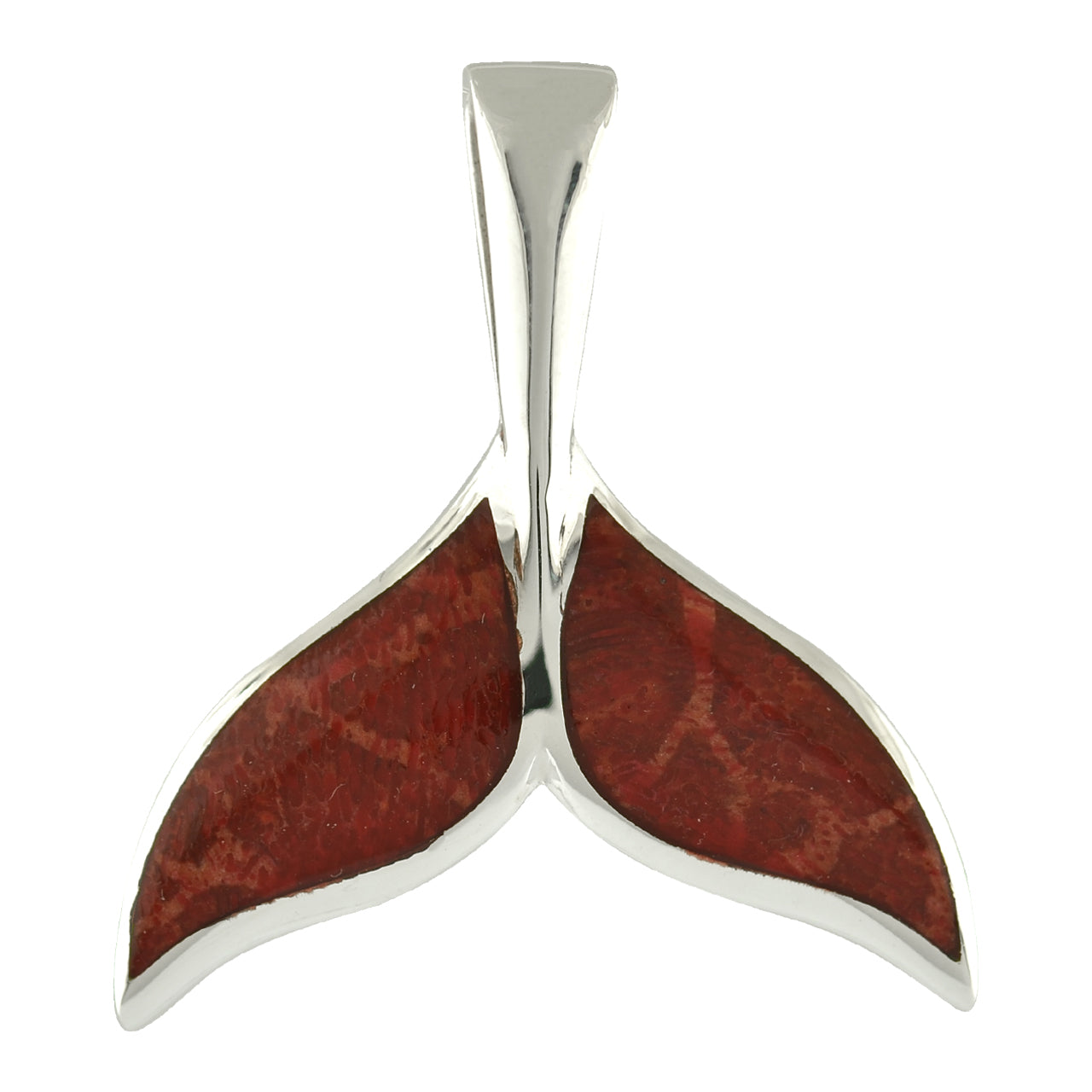 Starborn Red Coral Whale Tail Pendant in Sterling Silver