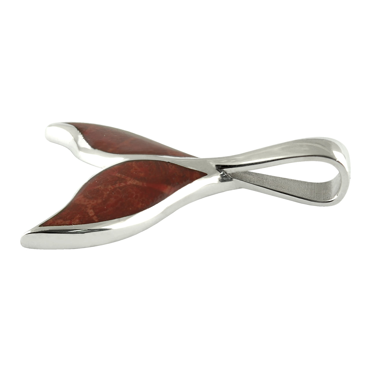 Starborn Red Coral Whale Tail Pendant in Sterling Silver