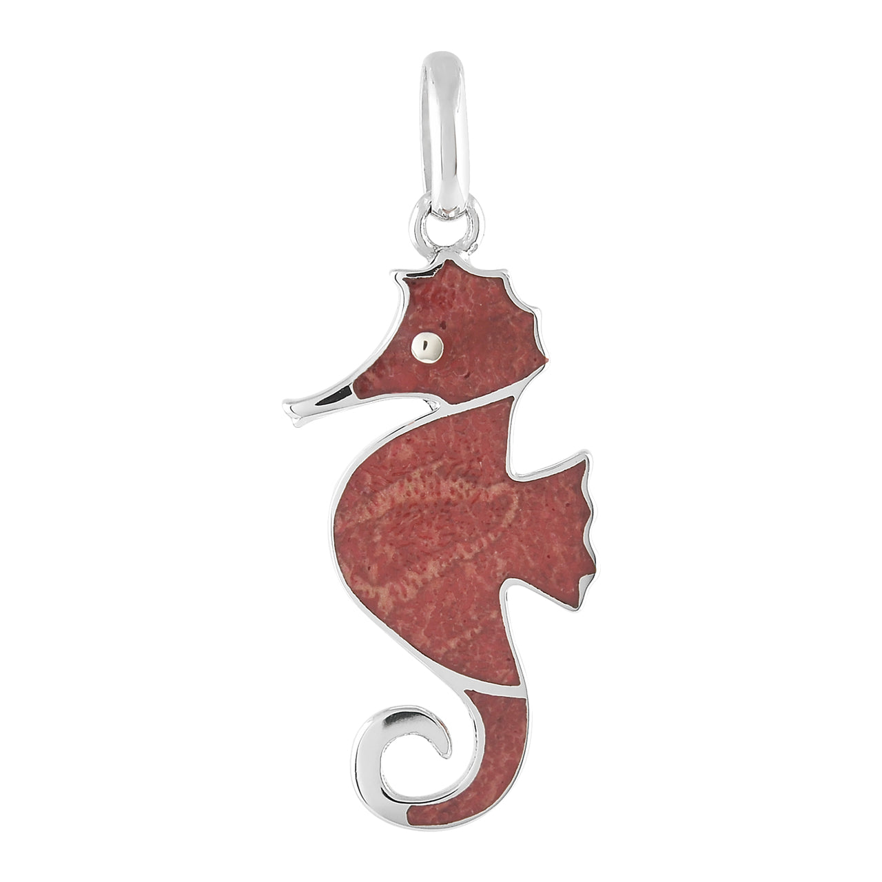Starborn Red Coral Seahorse Pendant in Sterling Silver