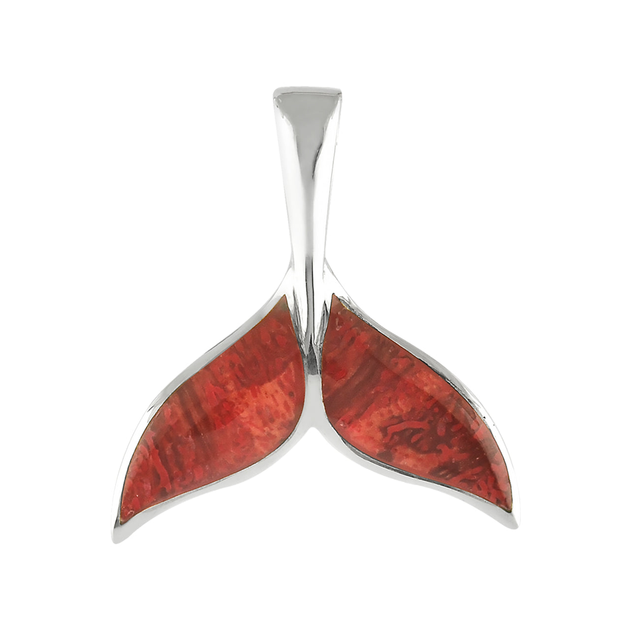 Starborn Red Coral Whale Tail Pendant in Sterling Silver
