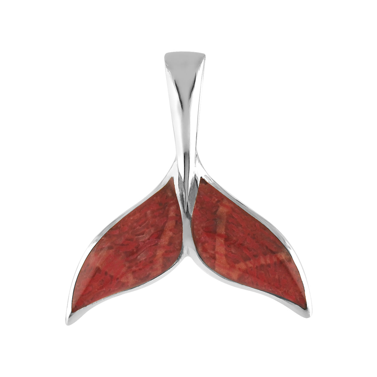 Starborn Red Coral Whale Tail Pendant in Sterling Silver