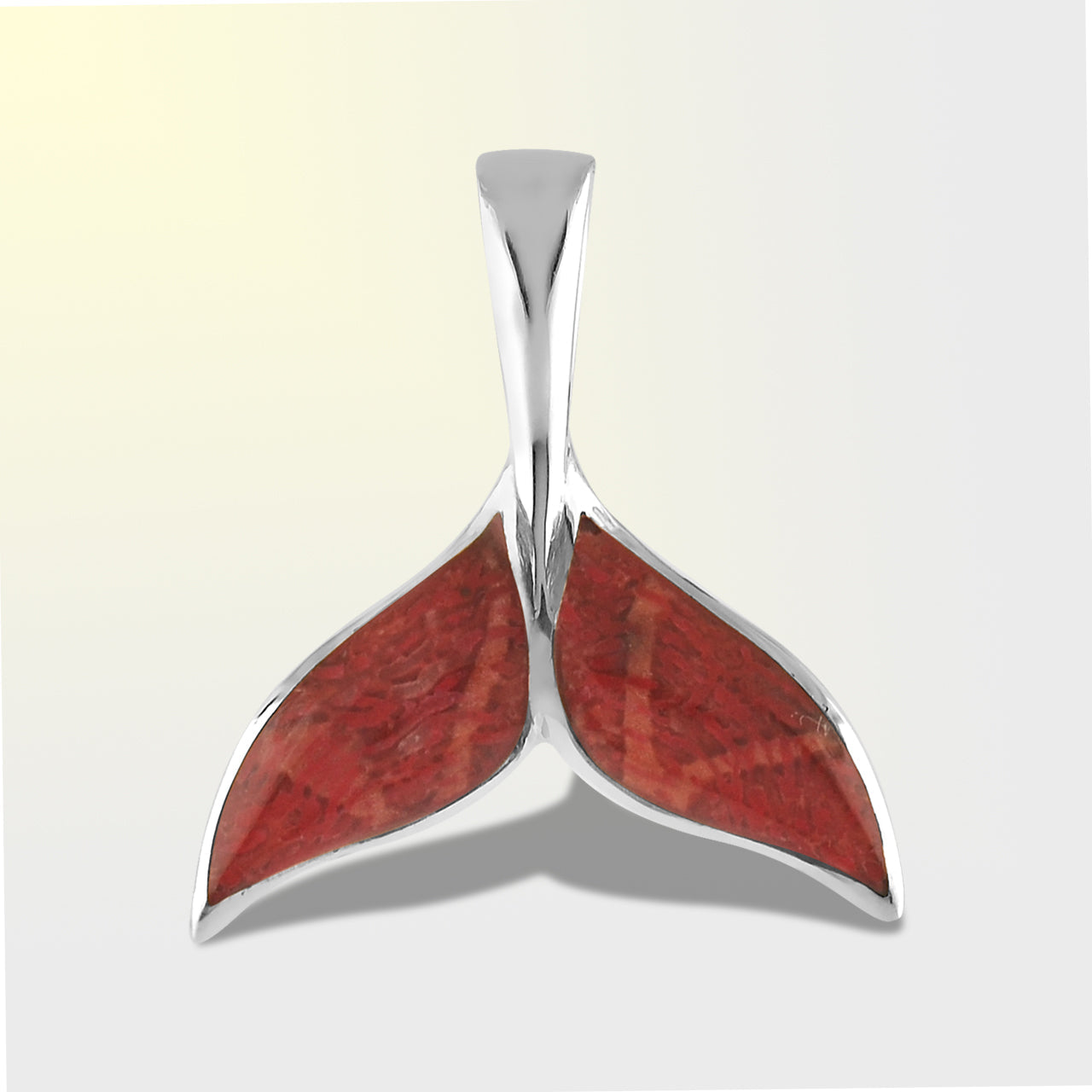 Starborn Red Coral Whale Tail Pendant in Sterling Silver