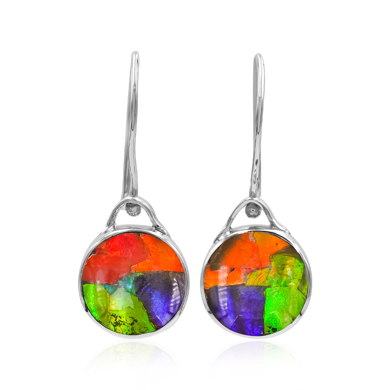 Starborn Reversible Round Ammolite and Abalone Shell Earrings in Sterling Silver