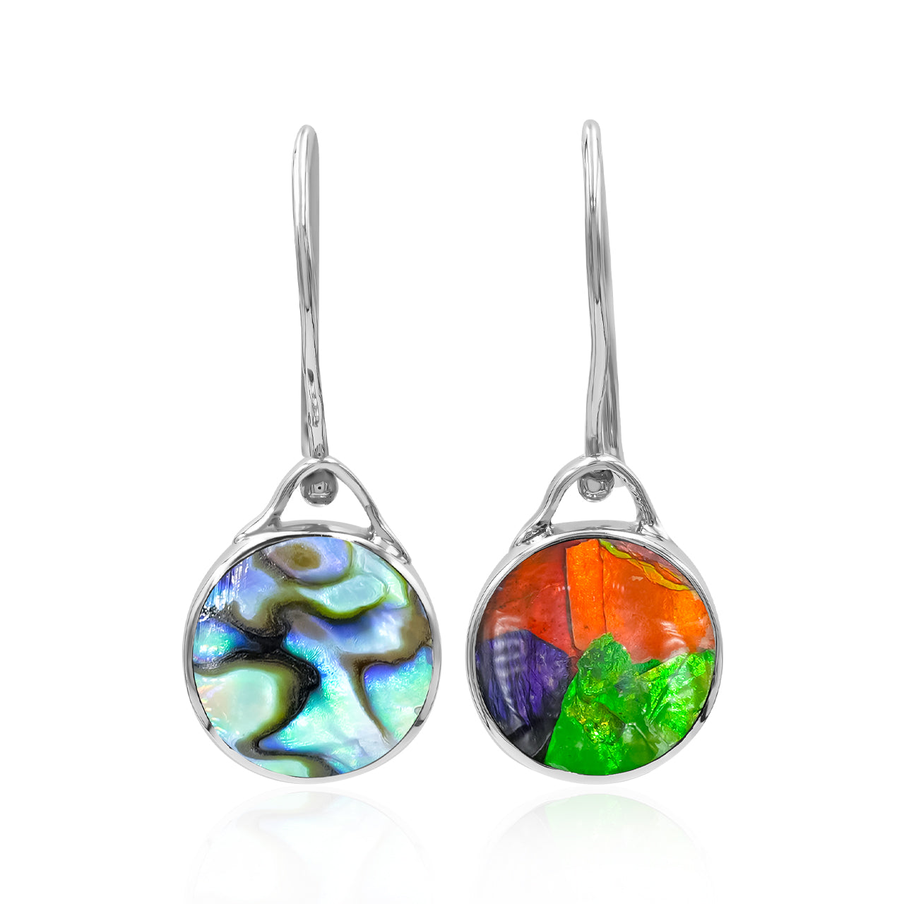Starborn Reversible Round Ammolite and Abalone Shell Earrings in Sterling Silver