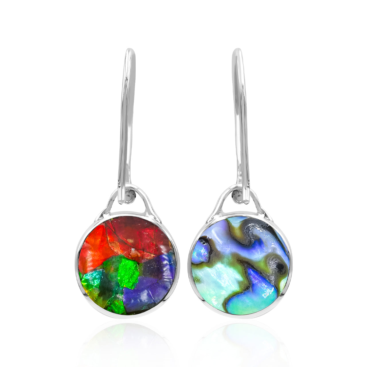 Starborn Reversible Round Ammolite and Abalone Shell Earrings in Sterling Silver