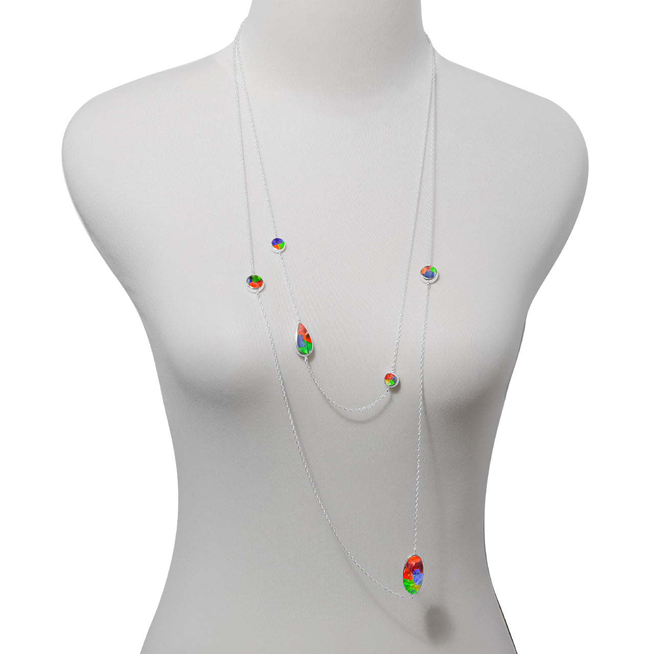 Starborn Reversible Ammolite & Abalone Shell Double Layer Necklace in Sterling Silver