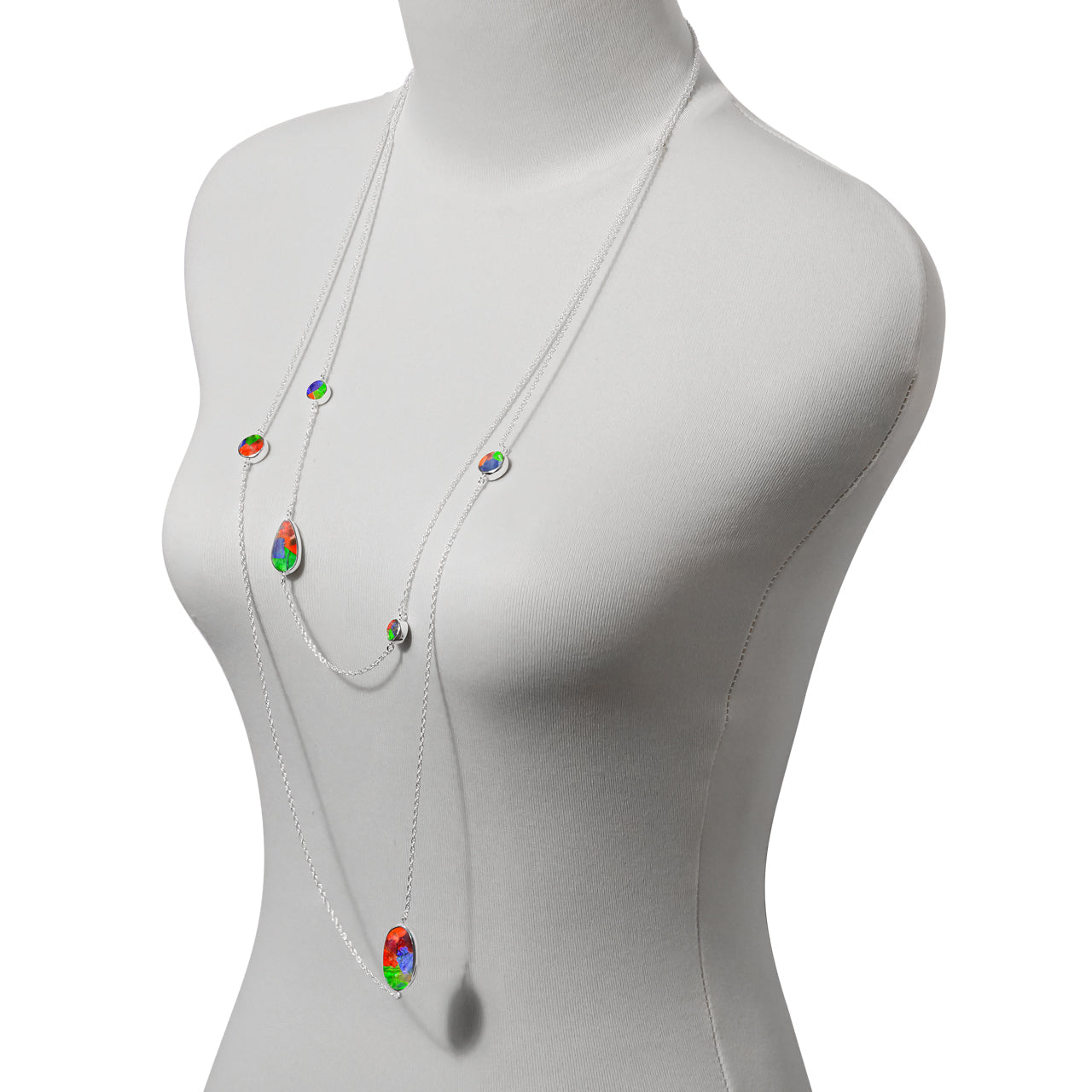 Starborn Reversible Ammolite & Abalone Shell Double Layer Necklace in Sterling Silver
