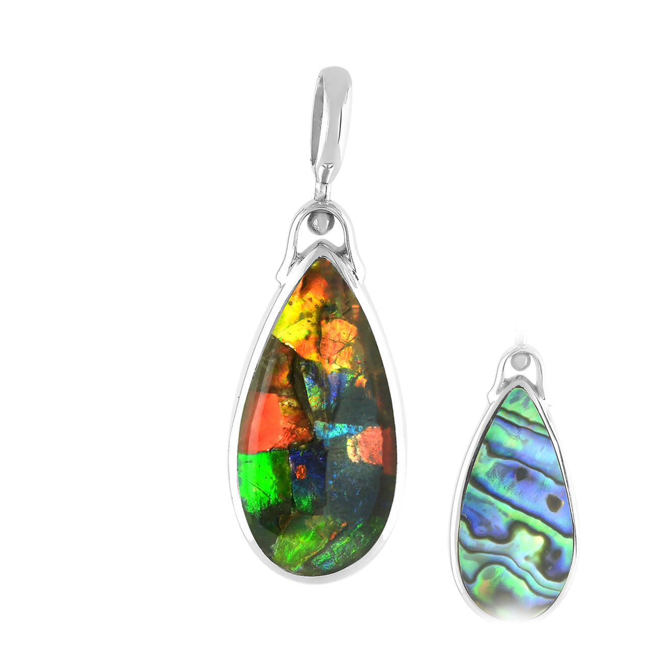 Starborn Reversible Pear Ammolite and Abalone Pendant in Sterling Silver