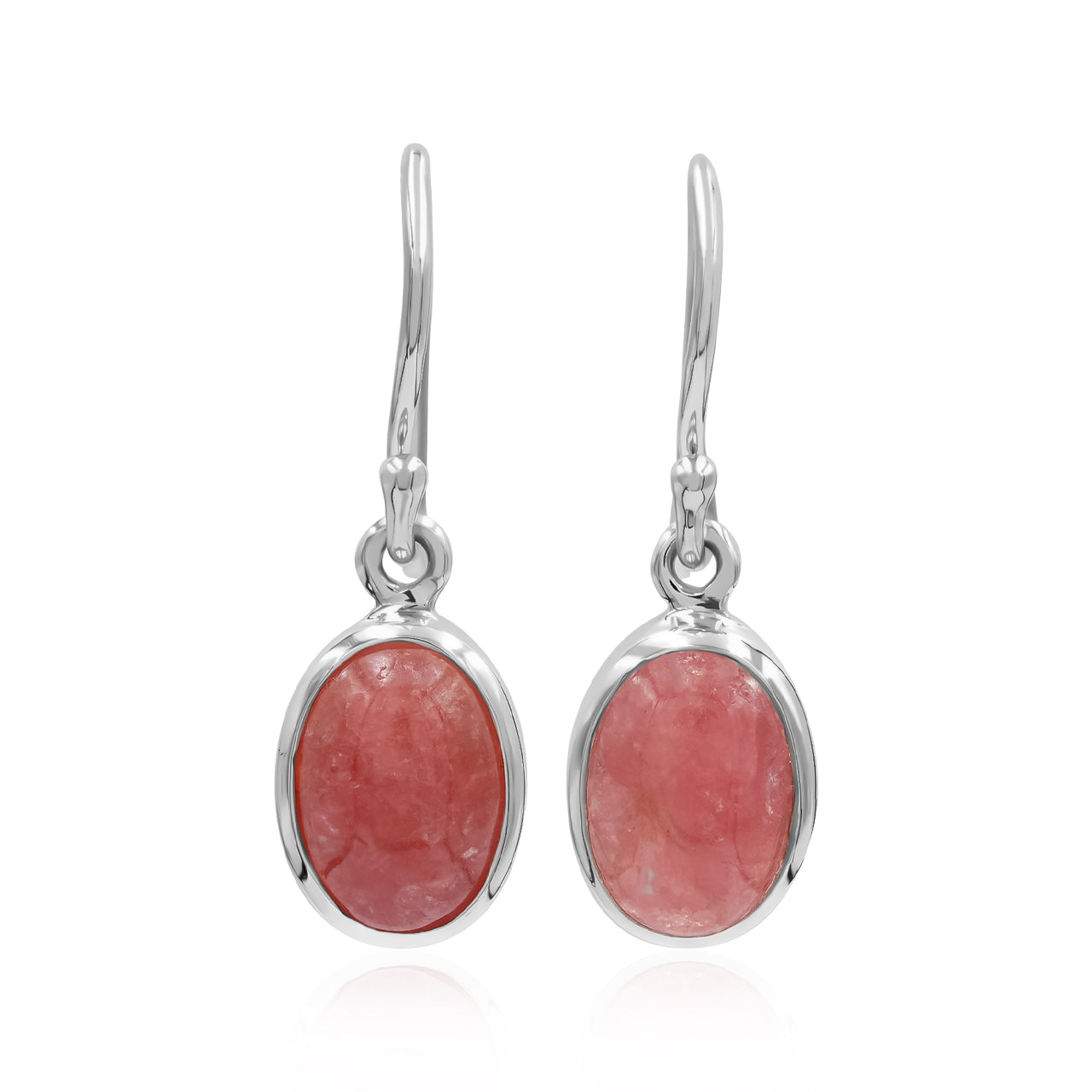 Starborn Rhodochrosite Oval Dangle Earrings in Sterling Silver