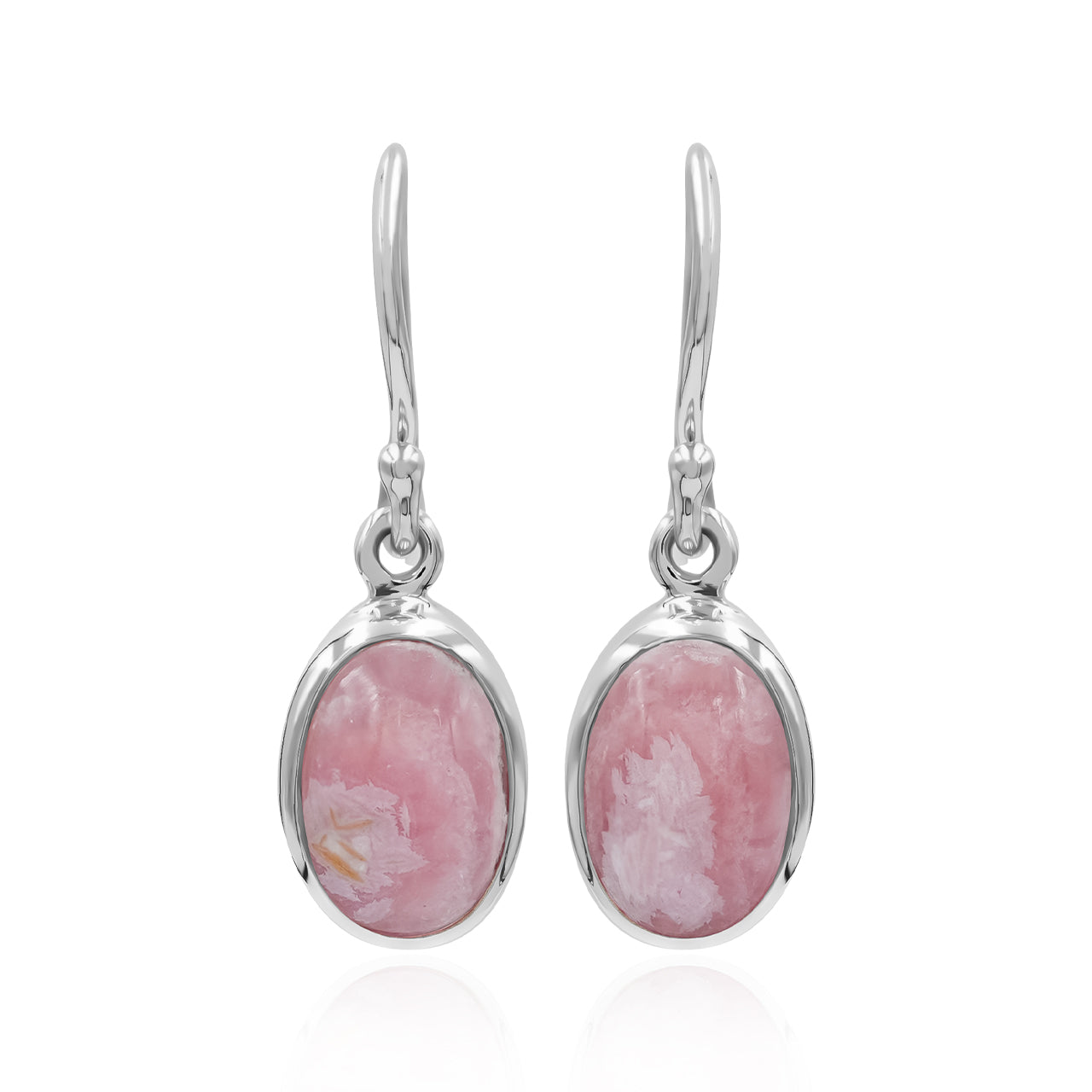 Starborn Rhodochrosite Oval Dangle Earrings in Sterling Silver