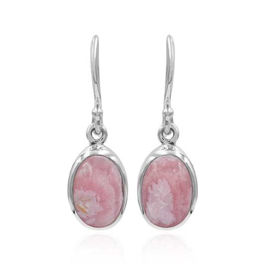 Starborn Rhodochrosite Oval Dangle Earrings in Sterling Silver