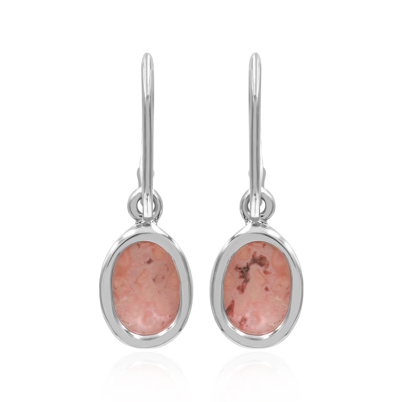 Starborn Rhodochrosite Oval Dangle Earrings in Sterling Silver