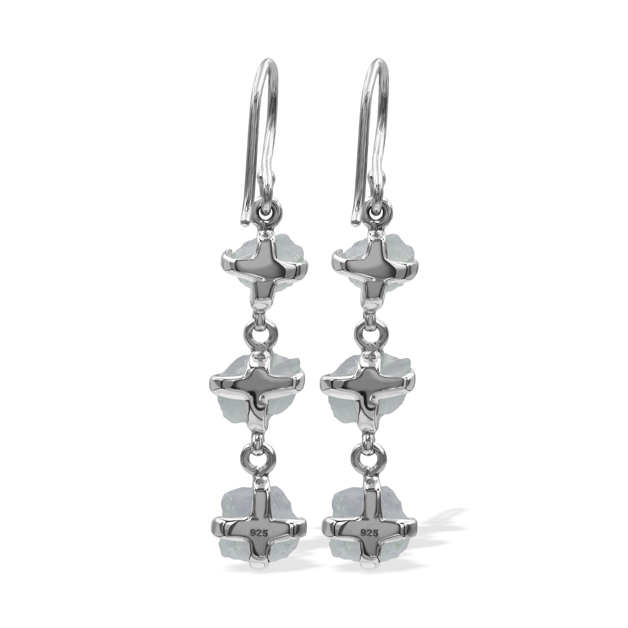 Starborn 3-Stone Rainbow Moonstone Drop Earrings in Sterling Silver - Rough White
