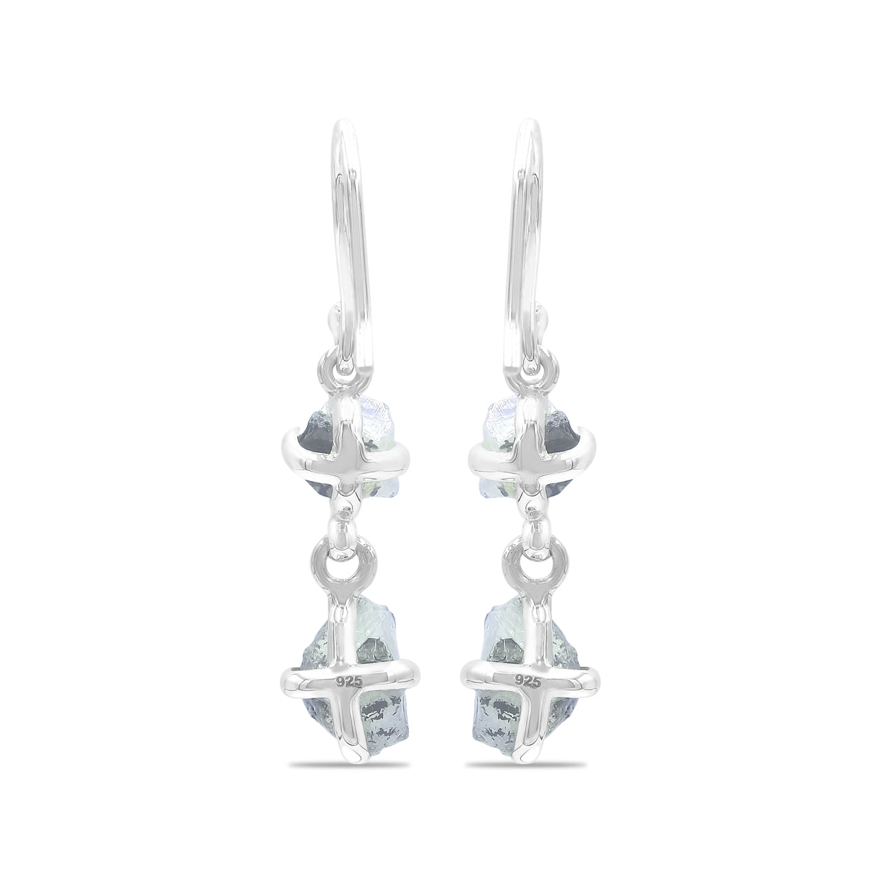 Starborn Rough 2-Stone Rainbow Moonstone Drop Earrings in Sterling Silver - Rough with Black