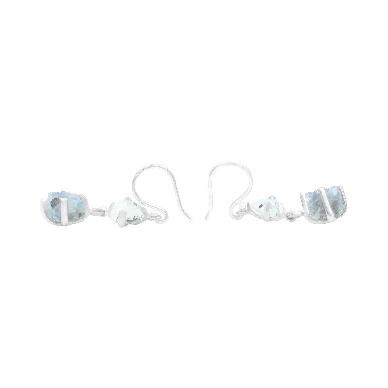 Starborn Rough 2-Stone Rainbow Moonstone Drop Earrings in Sterling Silver - Rough with Black