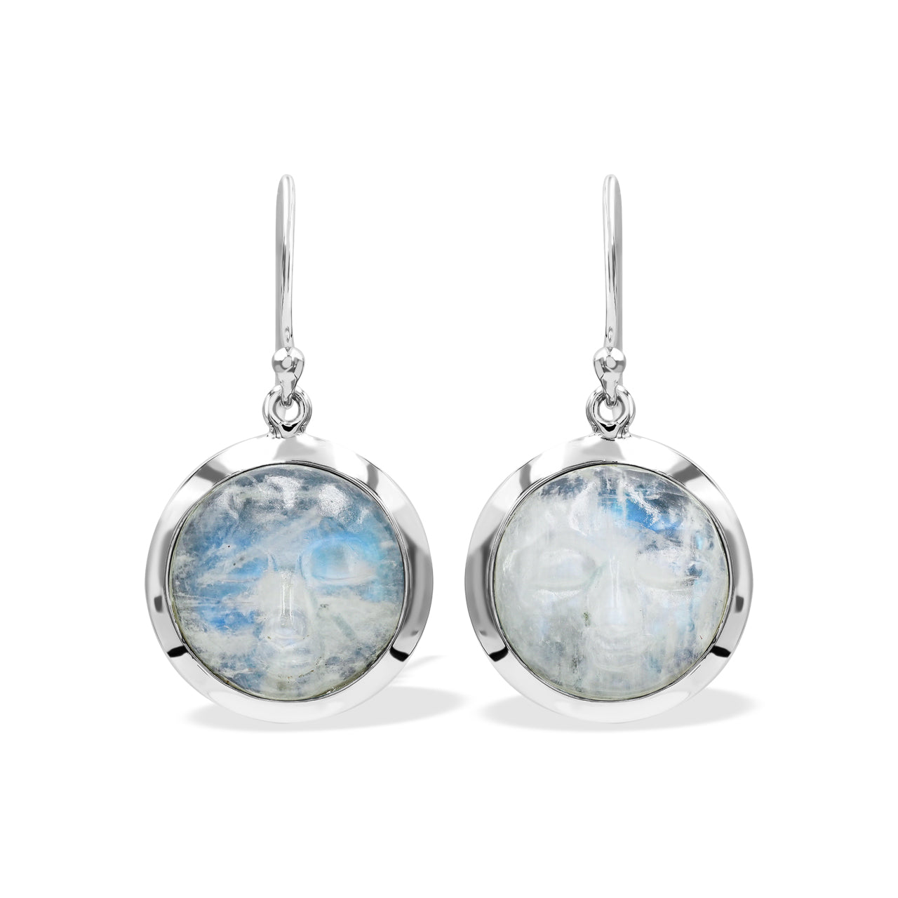 Starborn Rainbow Moonstone Face Carving Earrings in Sterling Silver