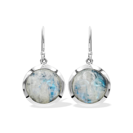 Starborn Rainbow Moonstone Face Carving Earrings in Sterling Silver