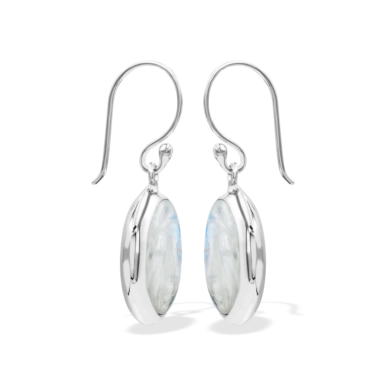 Starborn Rainbow Moonstone Face Carving Earrings in Sterling Silver