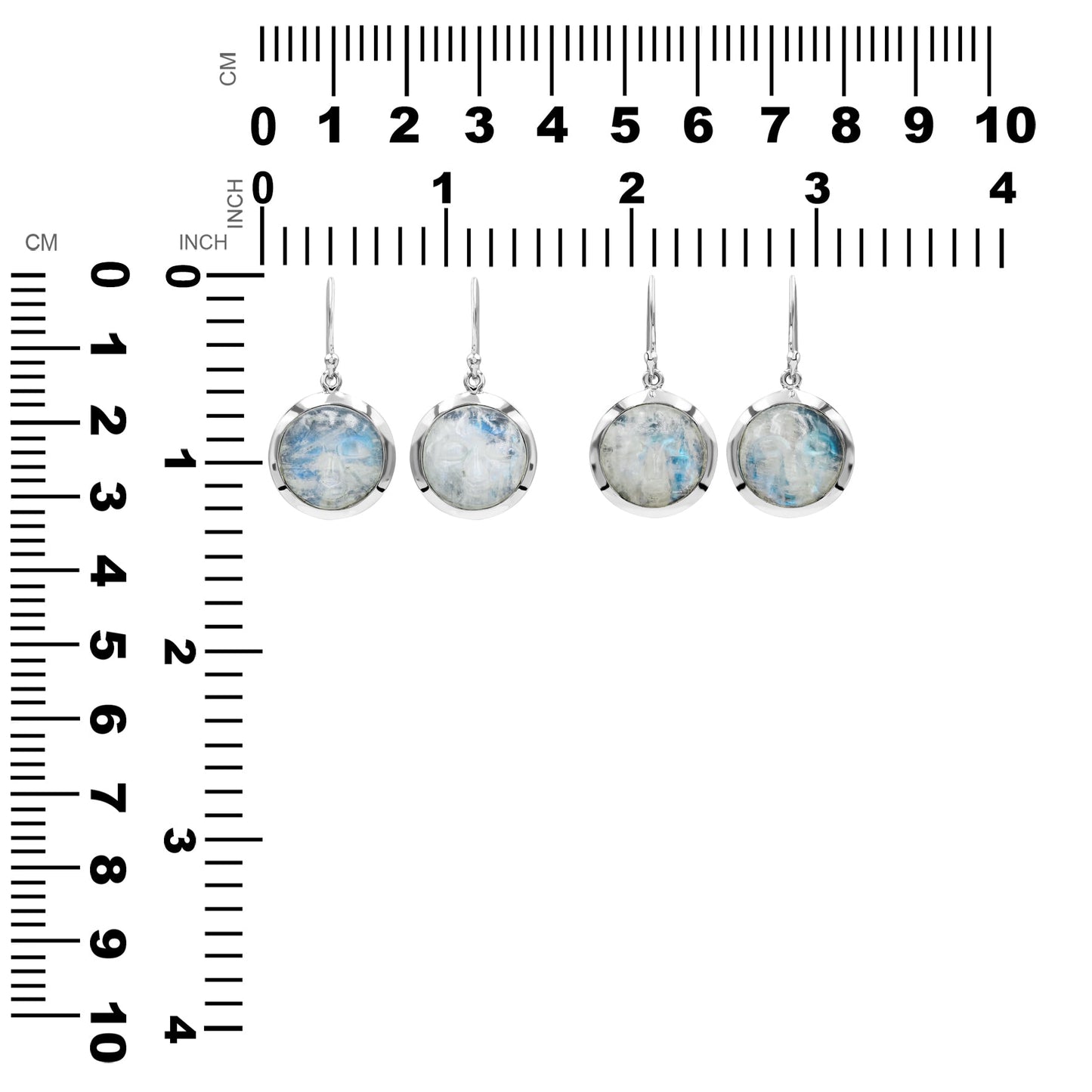 Starborn Rainbow Moonstone Face Carving Earrings in Sterling Silver