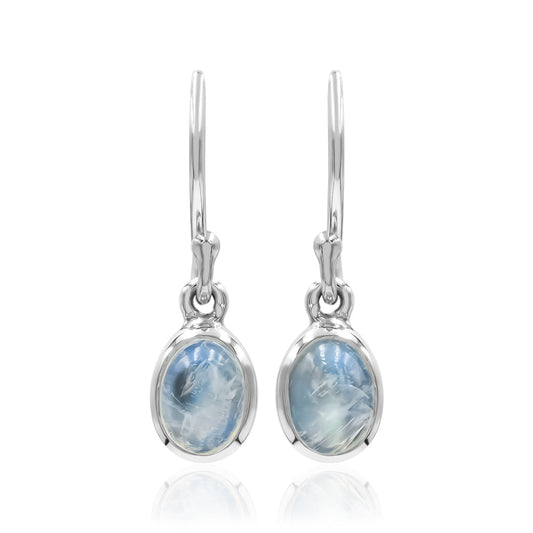 Starborn Rainbow Moonstone Oval Dangle Earrings in Sterling Silver