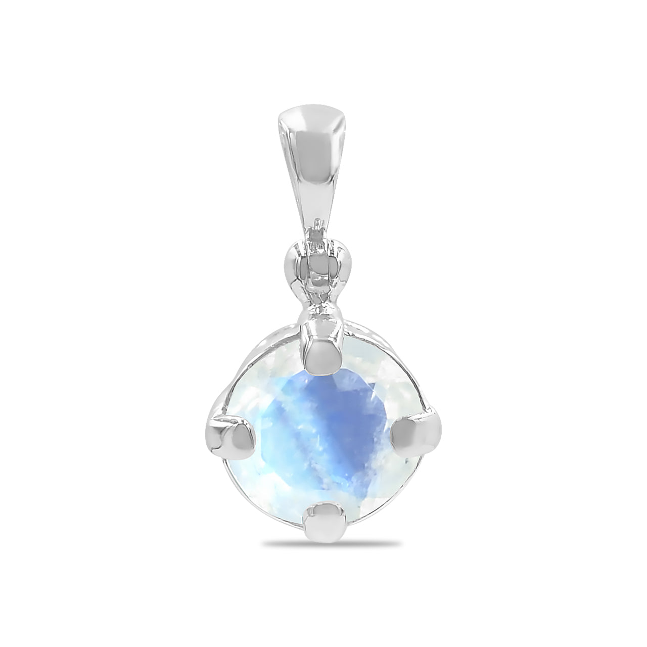 Starborn Faceted Rainbow Moonstone Prong Set Pendant in Sterling Silver