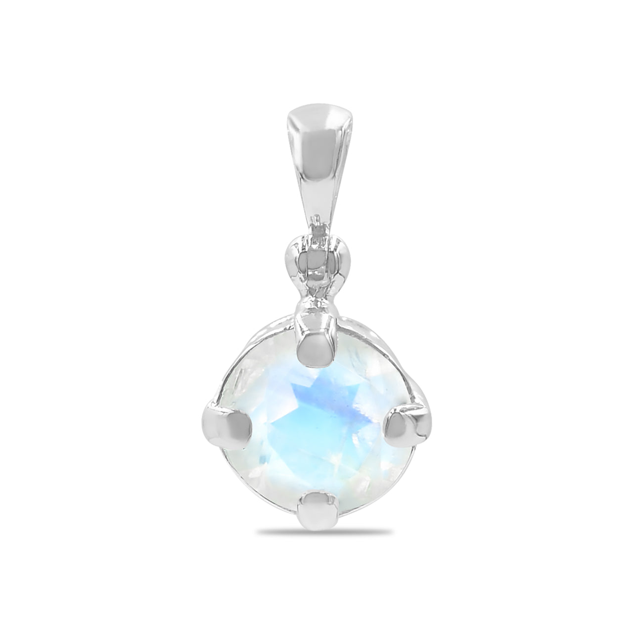 Starborn Faceted Rainbow Moonstone Prong Set Pendant in Sterling Silver