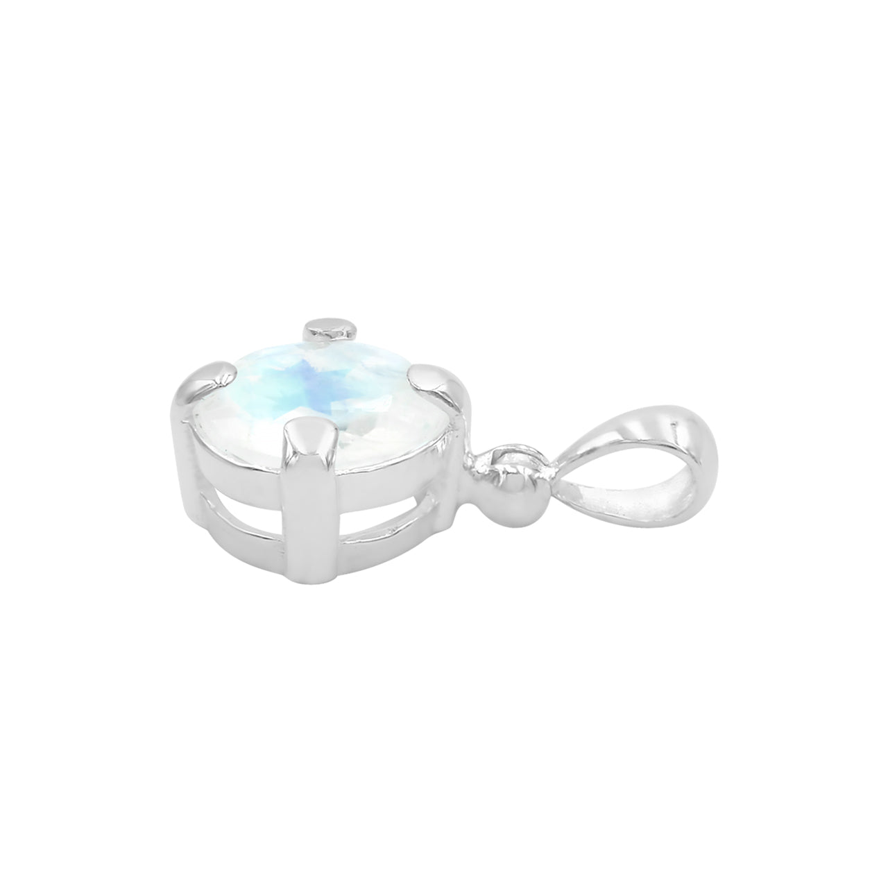 Starborn Faceted Rainbow Moonstone Prong Set Pendant in Sterling Silver