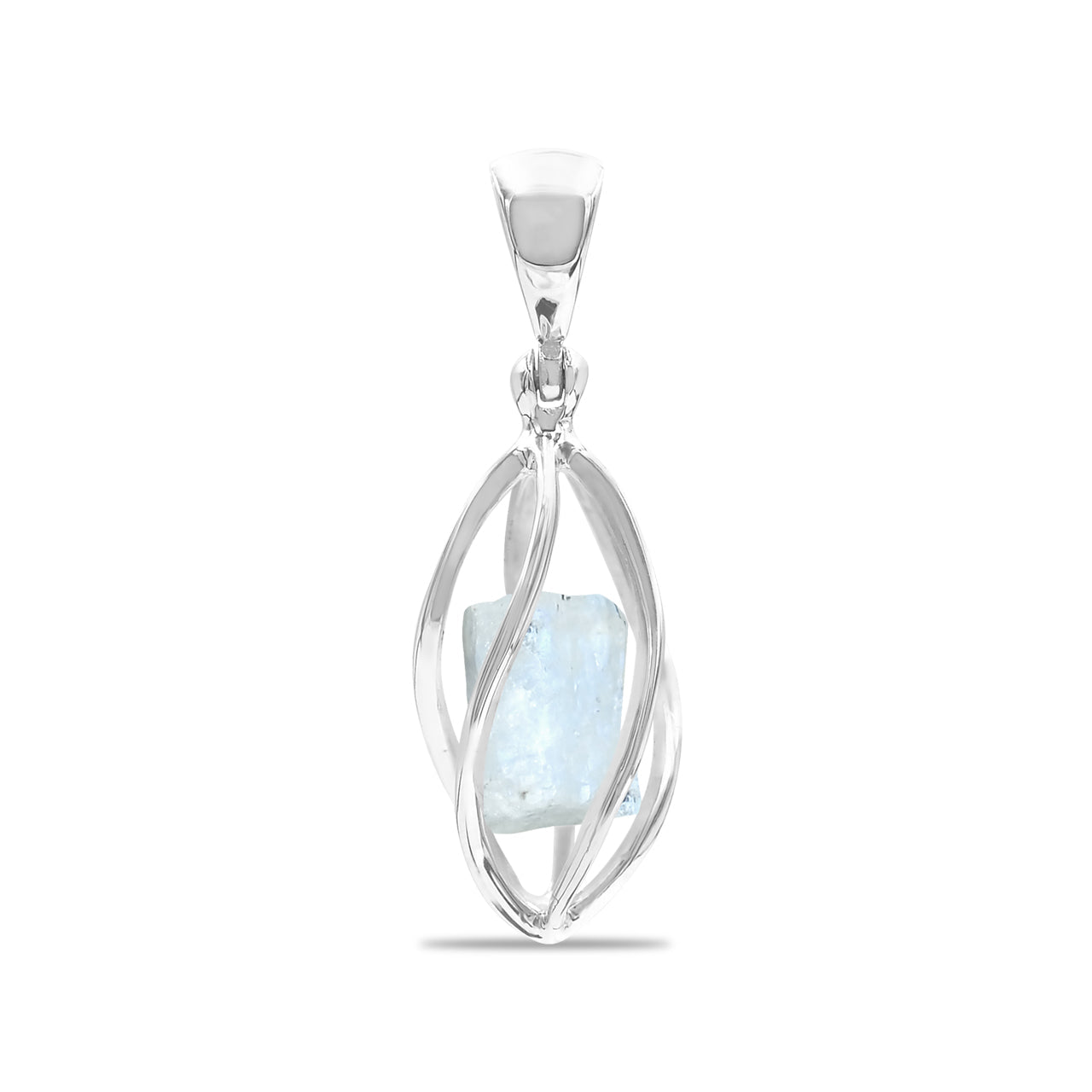 Starborn Rainbow Moonstone Rough Spiral Caged Pendant in Sterling Silver