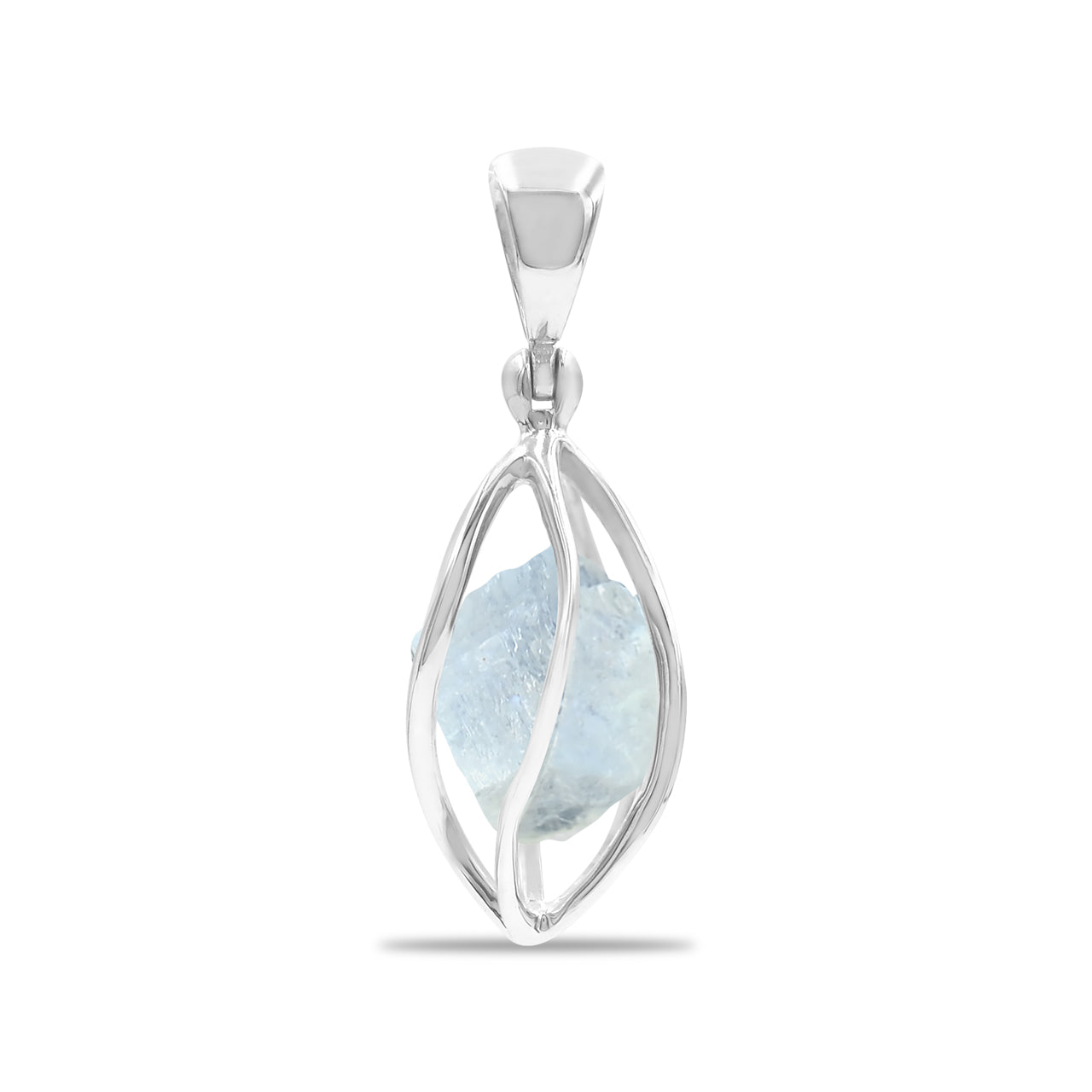 Starborn Rainbow Moonstone Rough Spiral Caged Pendant in Sterling Silver
